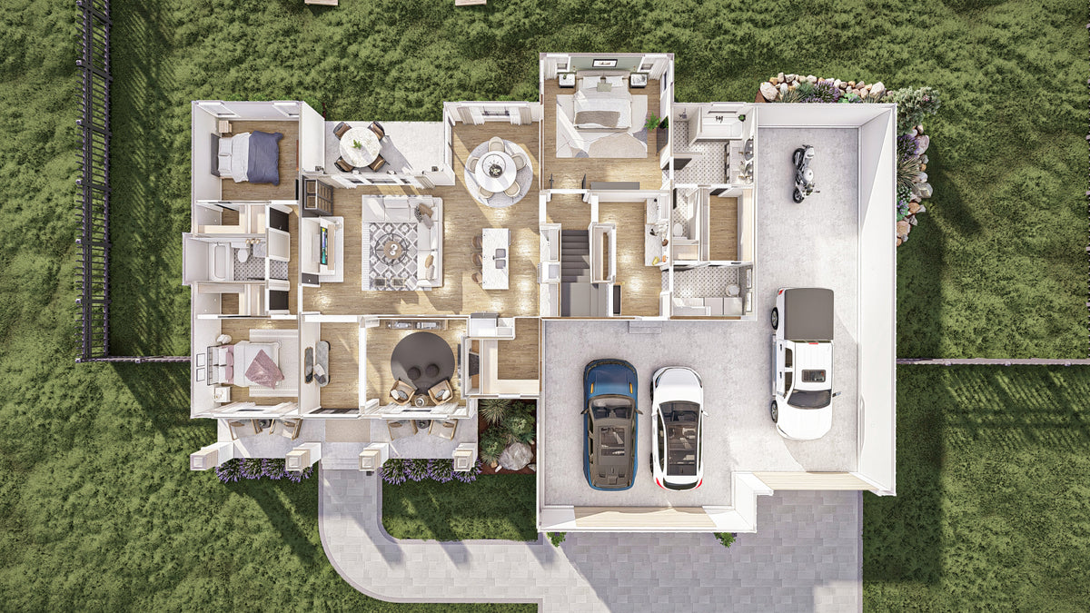 G7903-A Modern Farmhouse 3D First Floor, 3 to 5 Bedrooms, 2 to3 Bathrooms | McClure 30397 