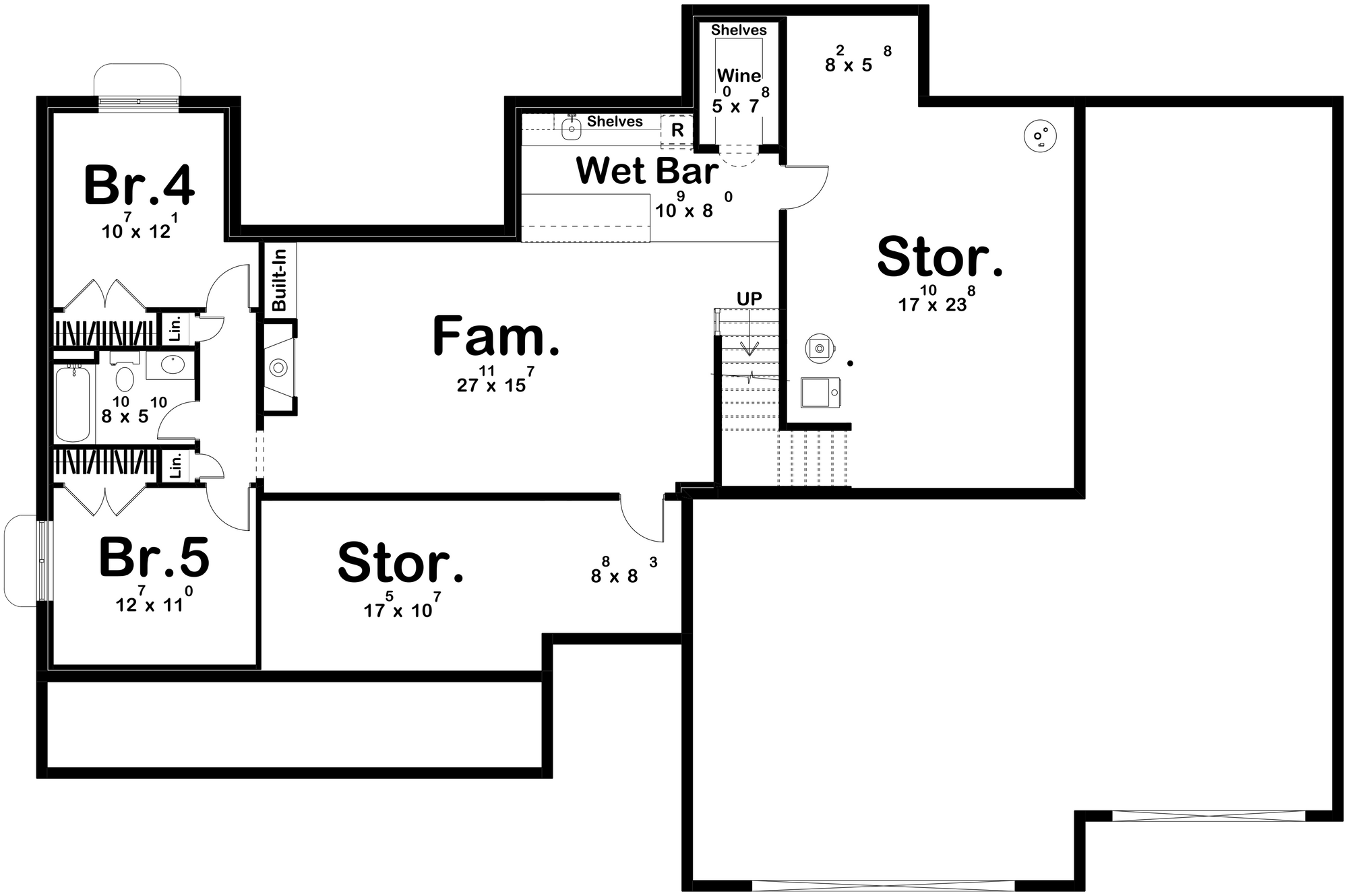 G7903-A Modern Farmhouse Basement Floor Plan, 3 to 5 Bedrooms, 2 to3 Bathrooms | McClure 30397 
