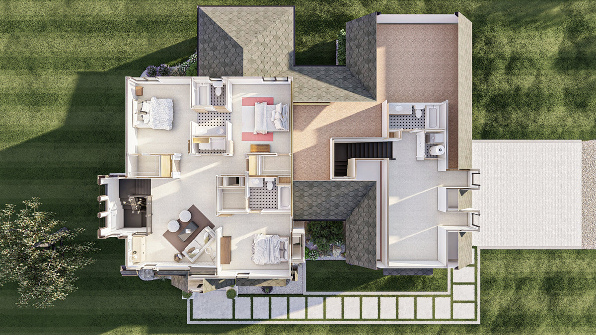 G7902-A Modern Cottage House 3D Second Floor, 4 Bedrooms, 4.5 Bathrooms | Charlottesville 30407