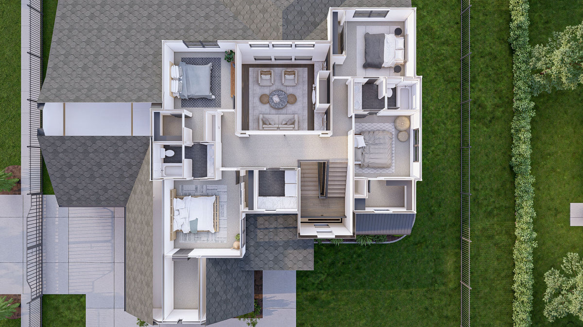 G8223-A Modern Cottage House, 5 to 7 Bedrooms, 3.5 to 5.5 Bathrooms | Marshall Way House Plan Second Floor Dollhouse