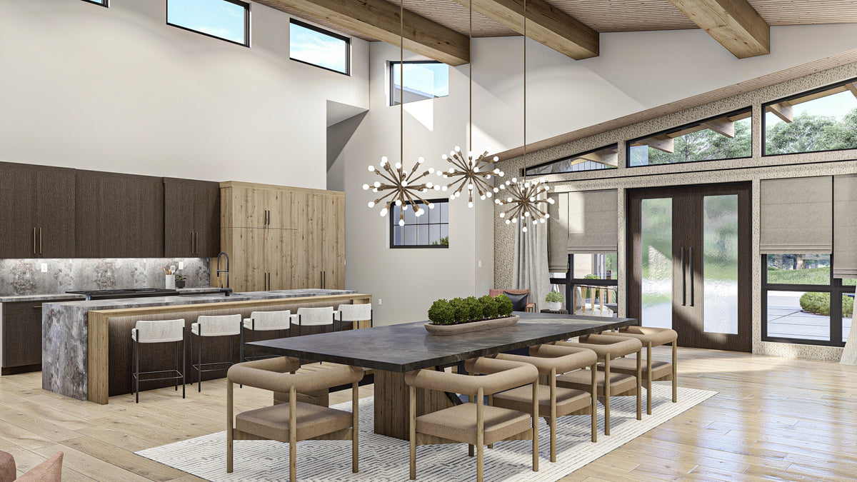 G8222-A Modern Mountain House Dining, 2 to 4 Bedrooms, 2.5 to 5.5 Bathrooms | Sequoia House Plan 