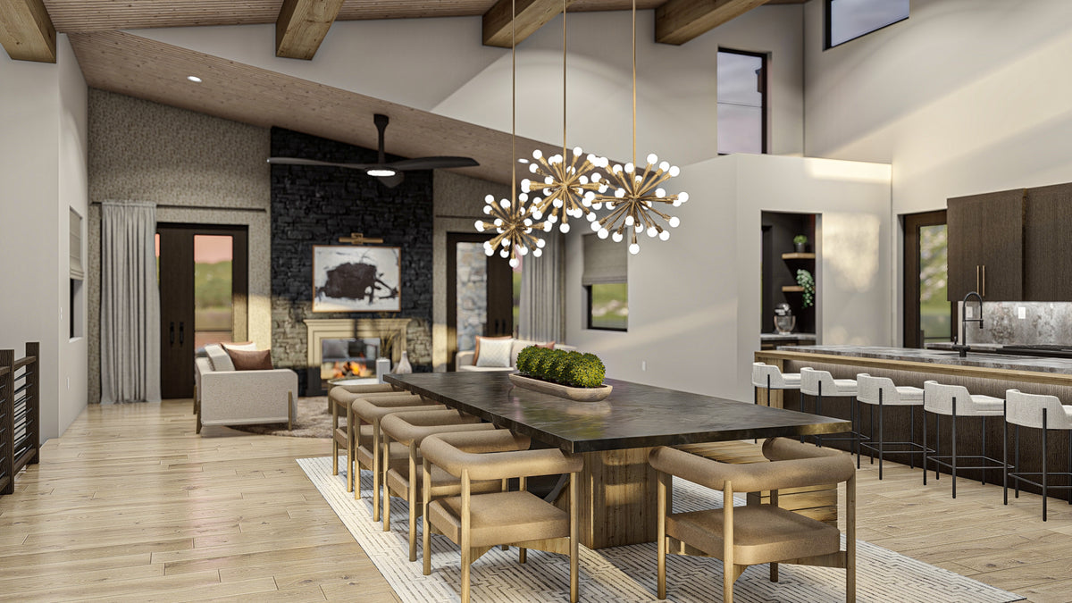 G8222-A Modern Mountain House Dining, 2 to 4 Bedrooms, 2.5 to 5.5 Bathrooms | Sequoia House Plan 