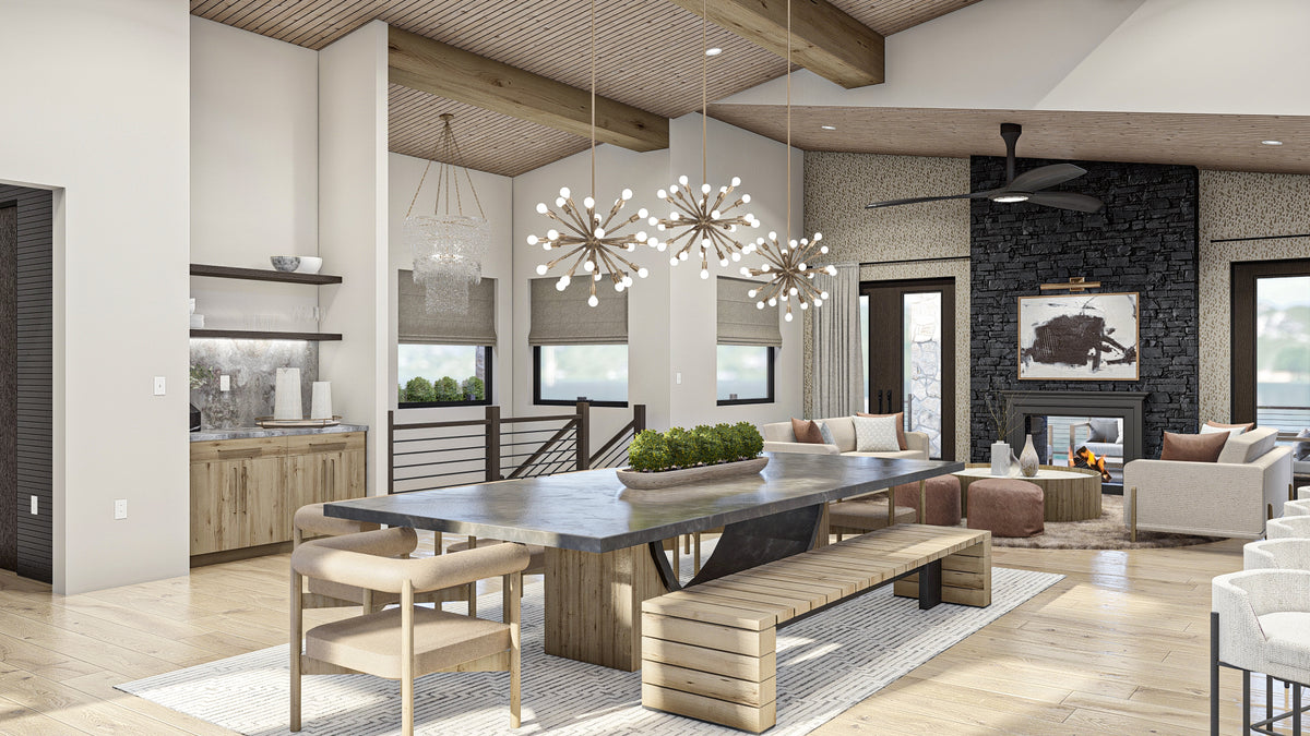 G8222-A Modern Mountain House Dining, 2 to 4 Bedrooms, 2.5 to 5.5 Bathrooms | Sequoia House Plan 