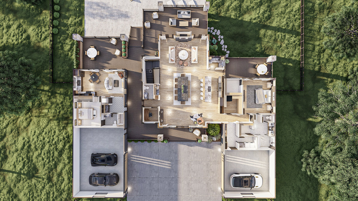 G8222-A Modern Mountain House, 2 to 4 Bedrooms, 2.5 to 5.5 Bathrooms | Sequoia House Plan Dollhouse