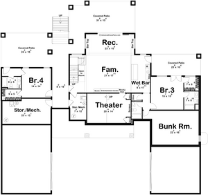 G8222-A Modern Mountain House Finished Basement Floor Plan, 2 to 4 Bedrooms, 2.5 to 5.5 Bathrooms | Sequoia House Plan 