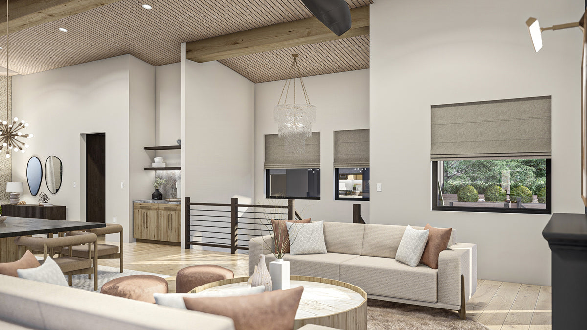 G8222-A Modern Mountain House Great Room, 2 to 4 Bedrooms, 2.5 to 5.5 Bathrooms | Sequoia House Plan 