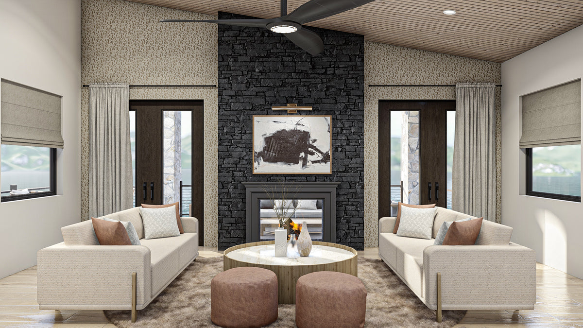 G8222-A Modern Mountain House Great Room, 2 to 4 Bedrooms, 2.5 to 5.5 Bathrooms | Sequoia House Plan 