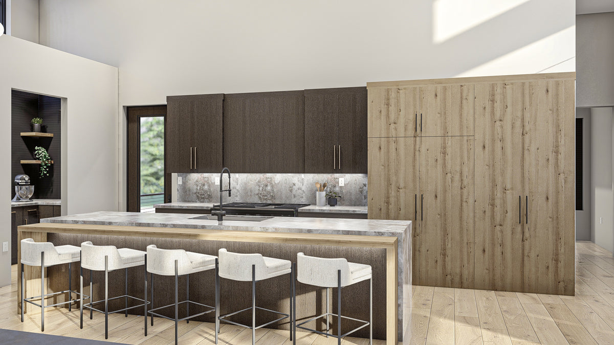 G8222-A Modern Mountain House Kitchen, 2 to 4 Bedrooms, 2.5 to 5.5 Bathrooms | Sequoia House Plan 