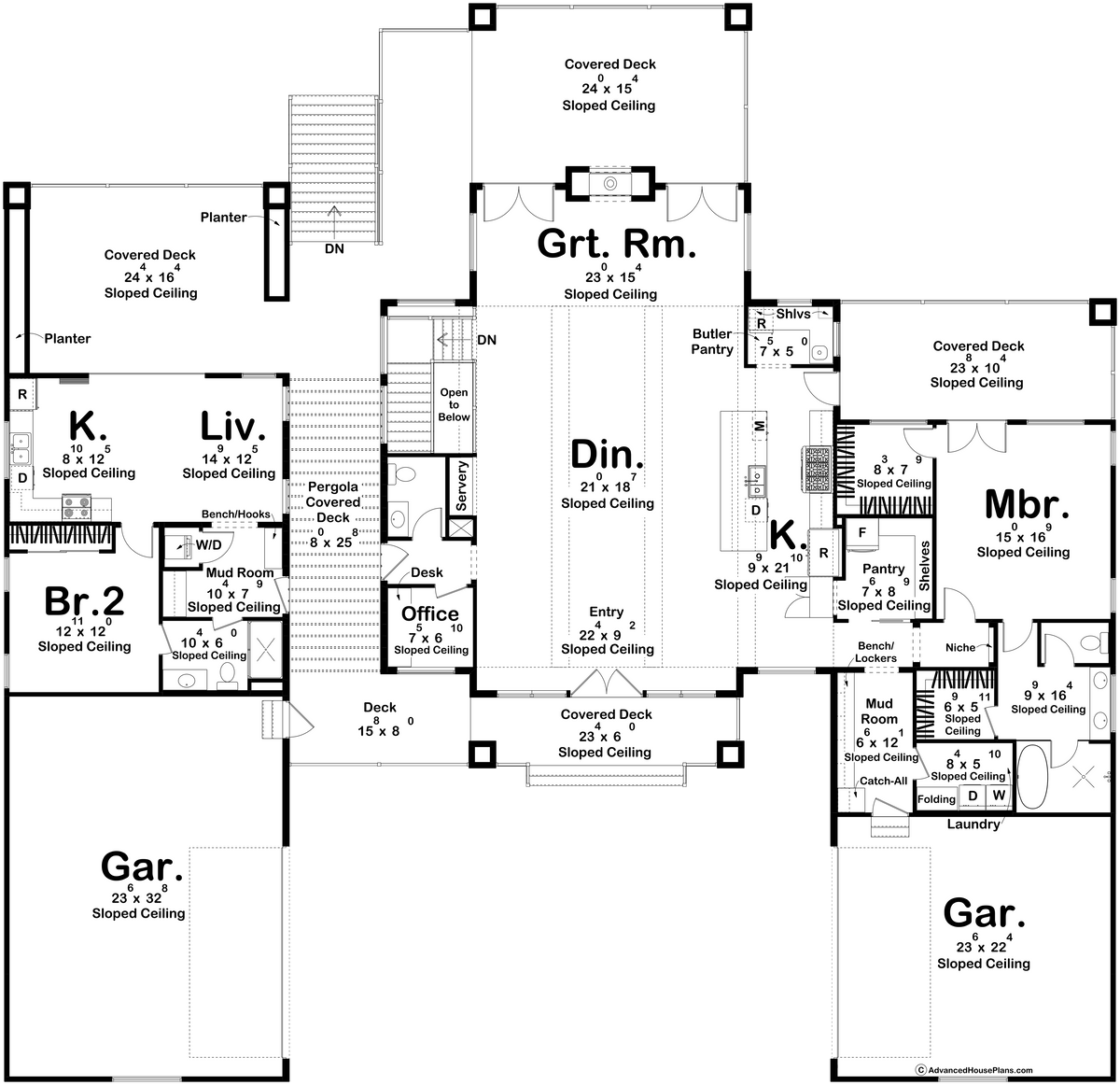 G8222-A Modern Mountain House First Floor Plan, 2 to 4 Bedrooms, 2.5 to 5.5 Bathrooms | Sequoia House Plan 