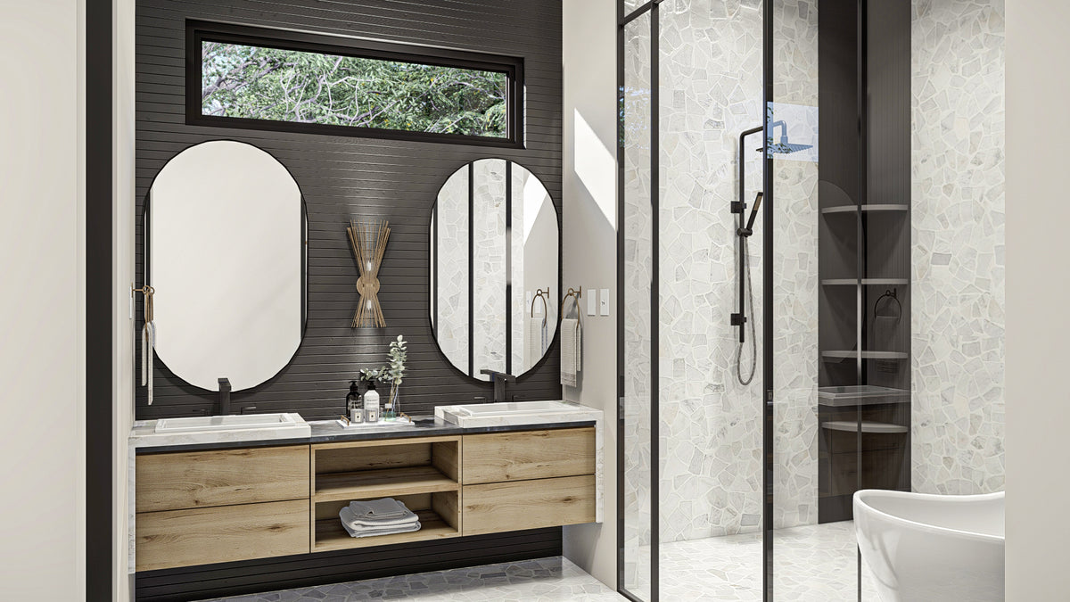 G8222-A Modern Mountain House Master Bath, 2 to 4 Bedrooms, 2.5 to 5.5 Bathrooms | Sequoia House Plan 