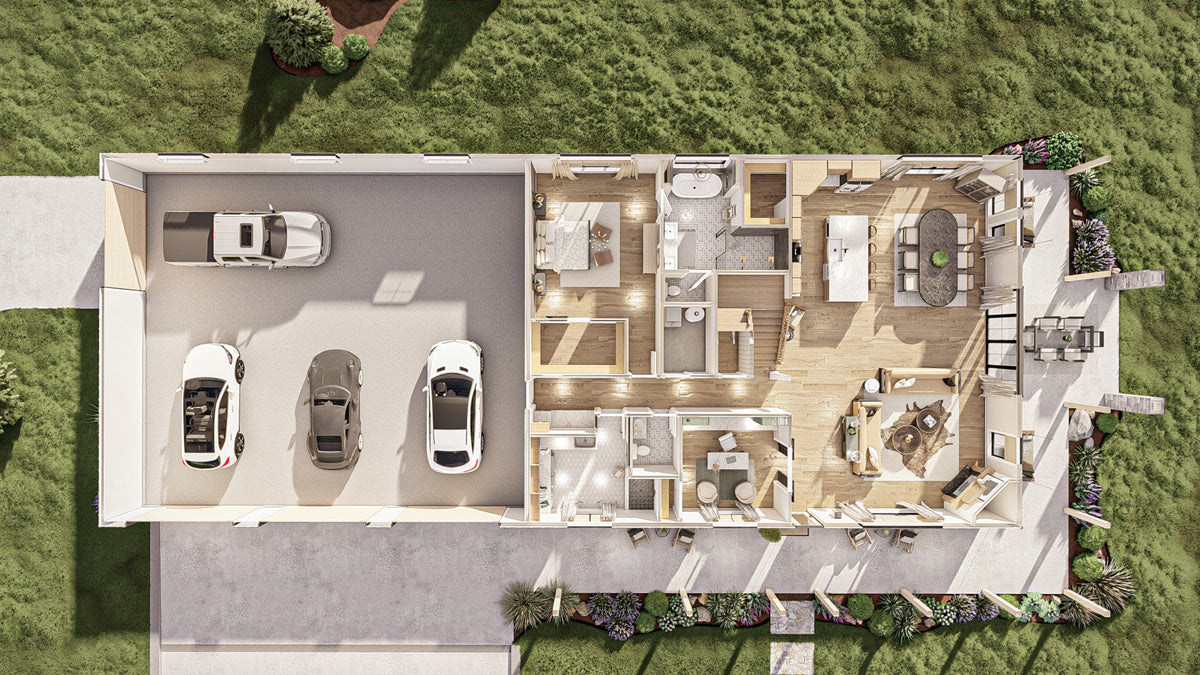 G7879-A Barndominium House 3D First Floor, 4 Bedrooms, 3.5 Bathrooms | Clear Creek 30437 