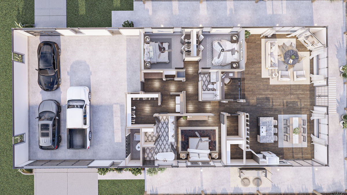 G7880-A Barndominium House 3D First Floor, 3 Bedrooms, 2 Bathrooms | Chimney Rock 30438
