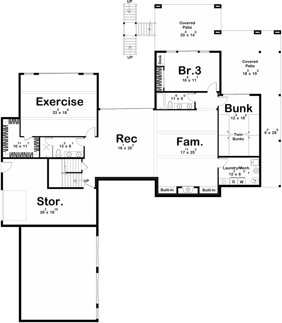 G7905-A Contemporary House Basement Floor Plan, 2 Bedrooms, 2.5 Bathrooms | Marshbrooke 30458 
