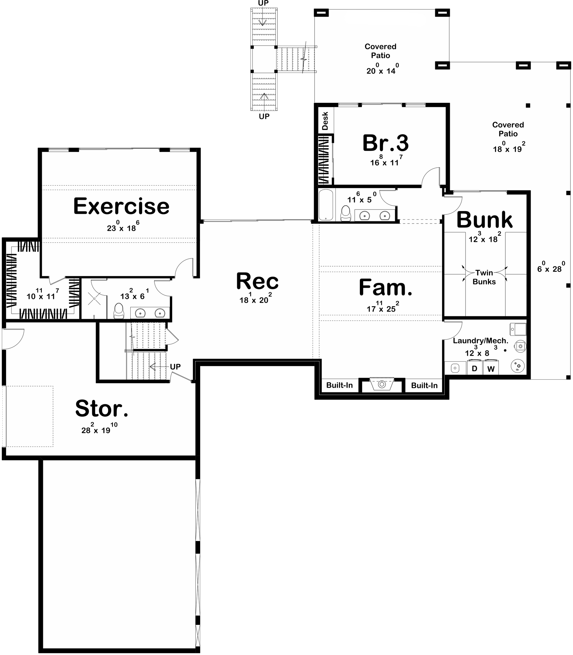 G7905-A Contemporary House Basement Floor Plan, 2 Bedrooms, 2.5 Bathrooms | Marshbrooke 30458 