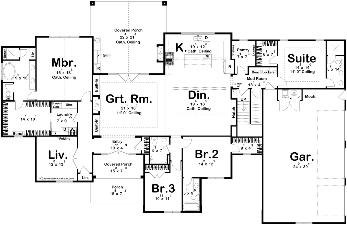 G7876-A Modern Farmhouse First Floor Plan, 4 Bedrooms, 4 Bathrooms | Greencastle 30491