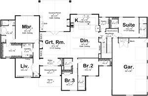 G7876-A Modern Farmhouse First Floor Plan, 4 Bedrooms, 4 Bathrooms | Greencastle 30491