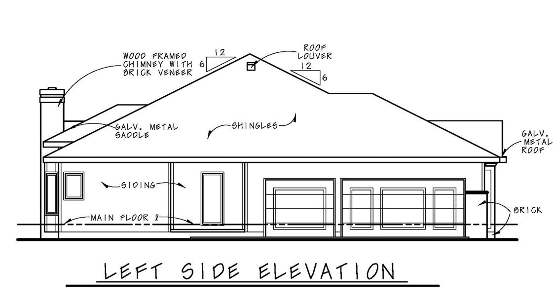 AB8088-A Traditional House, 3 Bedrooms, 2.5 Bathrooms | Montgomery II House Plan Left Elevation