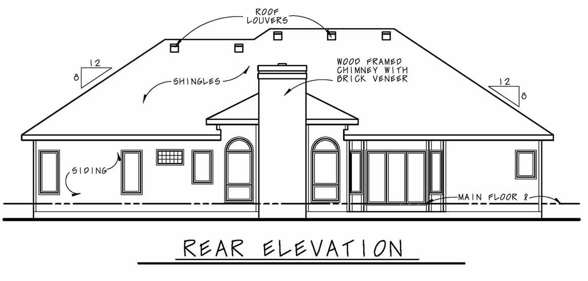 AB8088-A Traditional House, 3 Bedrooms, 2.5 Bathrooms | Montgomery II House Plan Rear Elevation