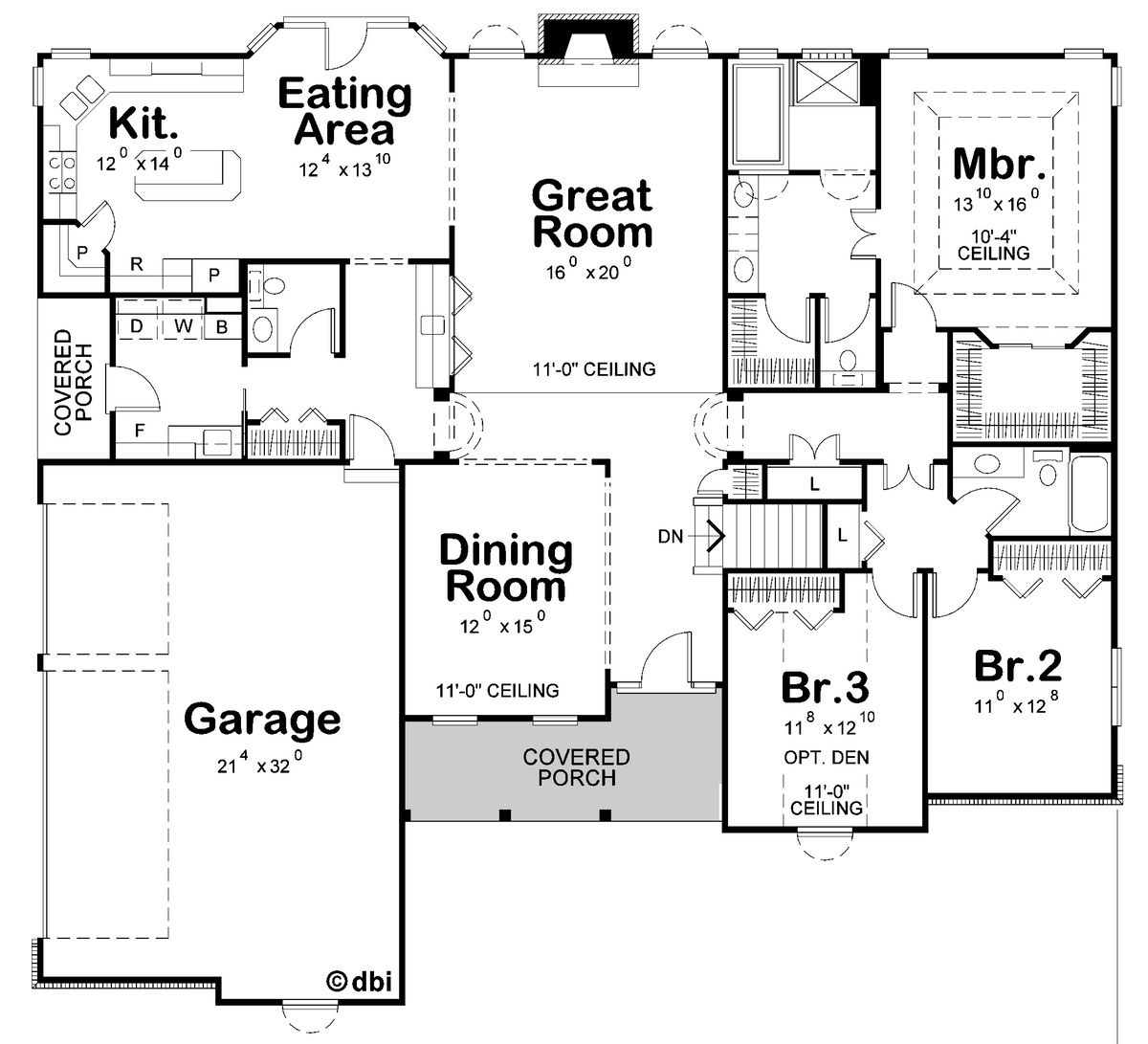 AB8088-A Traditional House First Floor Plan, 3 Bedrooms, 2.5 Bathrooms | Montgomery II House Plan 