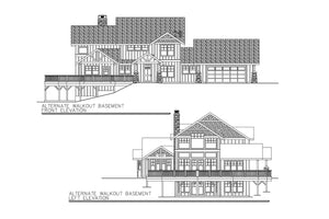 AM7071-A Craftsman House Walkout Basement Front and Left Elevation, 3 Bedrooms, 2.5 Bathrooms | Stratford House Plan 