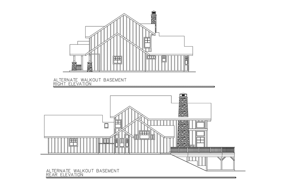 AM7071-A Craftsman House Walkout Basement Right and Rear Elevation, 3 Bedrooms, 2.5 Bathrooms | Stratford House Plan 