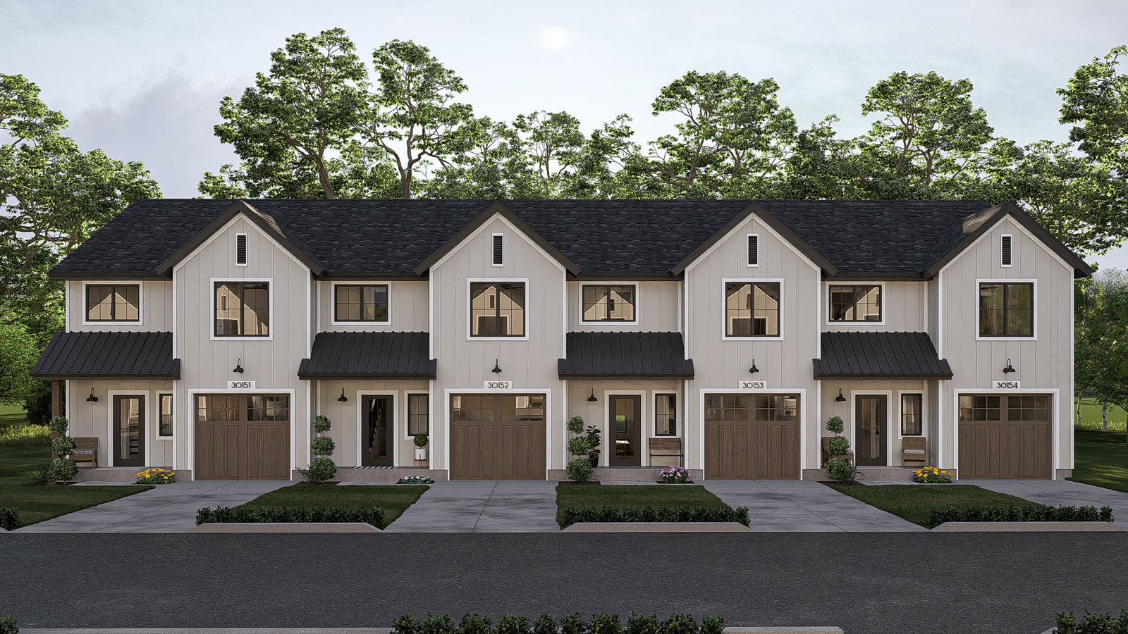 G7877-A Modern Farmhouse Quadplex, 3 Bedrooms, 2.5 Bathrooms per unit | Buttonwood 30629 Exterior