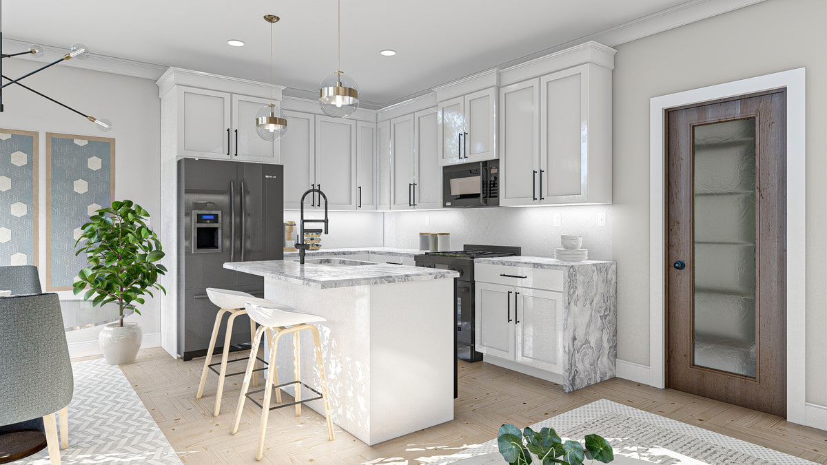 G7877-A Modern Farmhouse Quadplex Kitchen, 3 Bedrooms, 2.5 Bathrooms per unit | Buttonwood 30629 