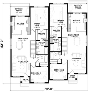 T8034-A Craftsman Duplex House Optional Basement Floor Plan, 4 Bedrooms, 4 Bathrooms | Ferguson 3067 