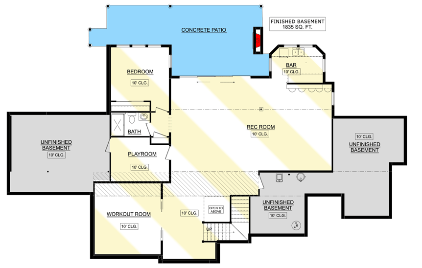 AJ7674-A French Country House Basement Floor Plan, 4 Bedrooms, 3.5 Bathrooms | Plan 1010 