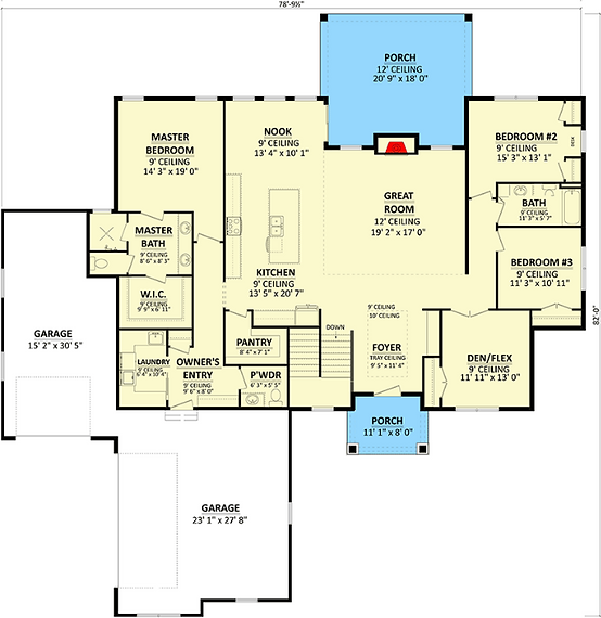 AJ7680-A Modern Farmhouse First Floor Plan, 4 Bedrooms, 2.5 Bathrooms | Plan 1012 