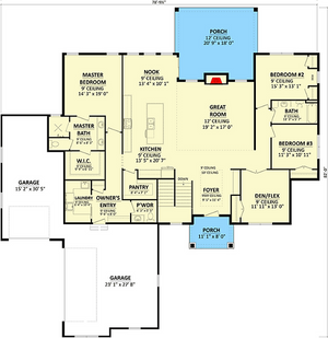 AJ7680-A Modern Farmhouse First Floor Plan, 4 Bedrooms, 2.5 Bathrooms | Plan 1012 