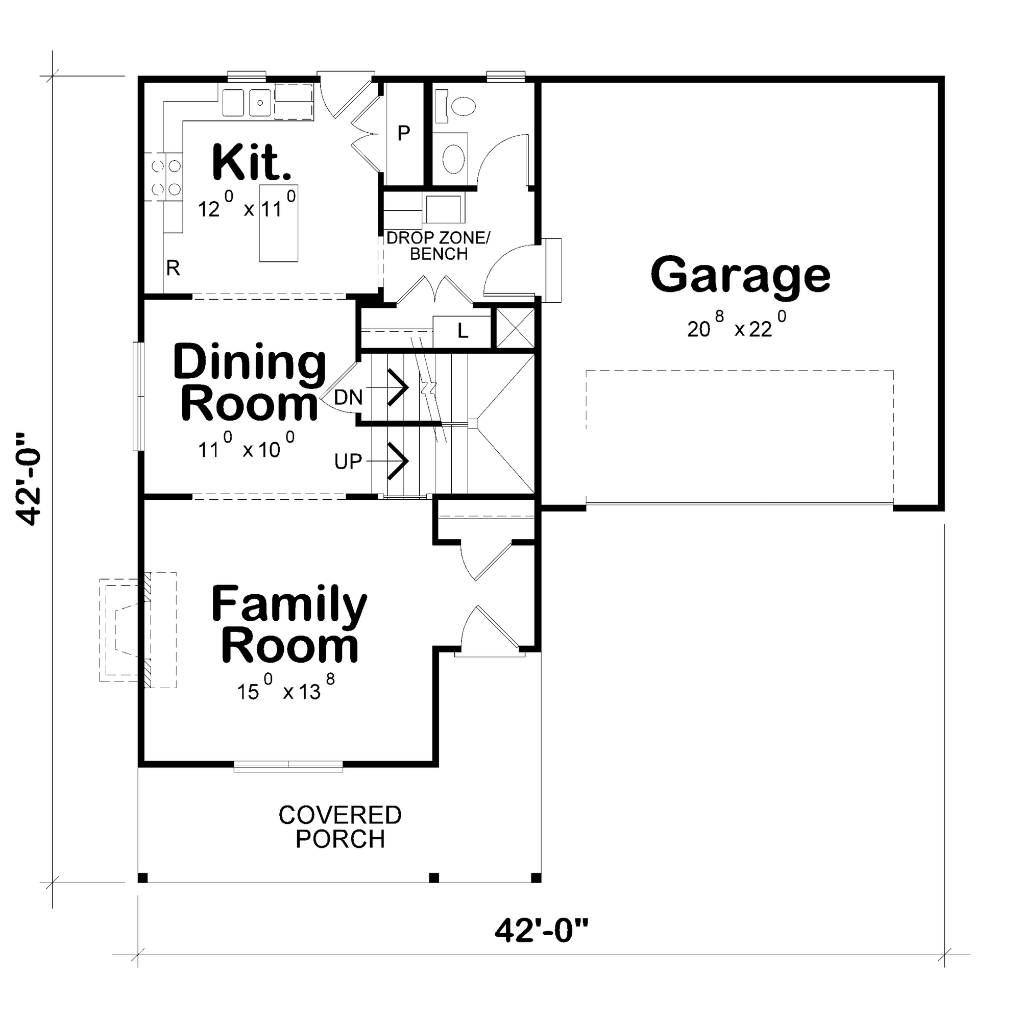 AB7946-A Traditional House First Floor Plan, 3 Bedrooms, 2.5 Bathrooms | Vera 31013 