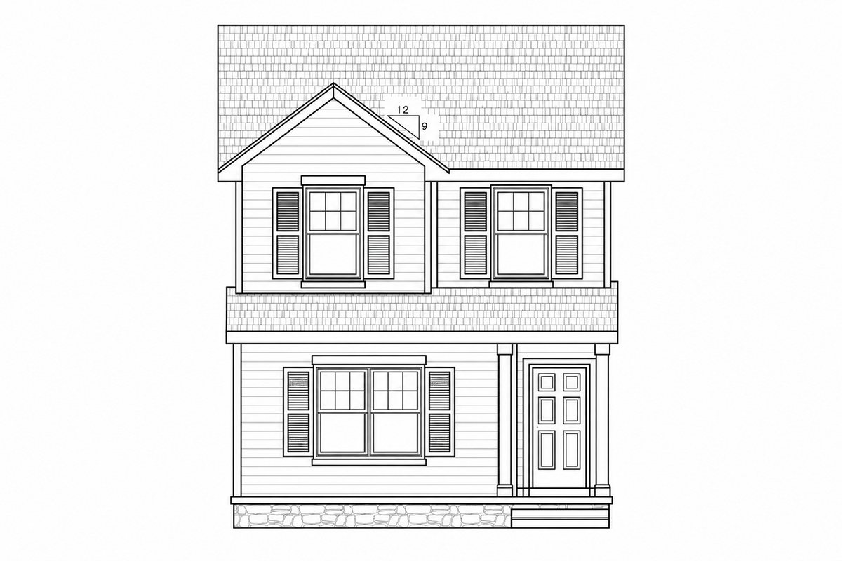 AB8292-A Traditional House, 3 Bedrooms, 2.5 Bathrooms | JoAnn House Plan Front Elevation