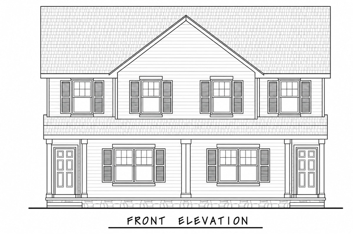 AB8294-A Traditional Duplex House, 6 Bedrooms, 4 Bathrooms, 2 Half Baths | JoAnn Twin House Plan Front Elevation