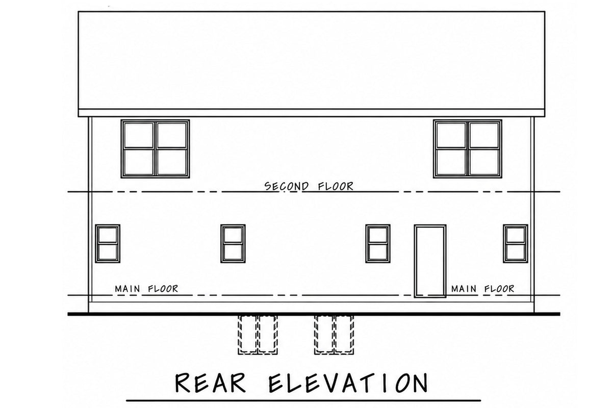 AB8294-A Traditional Duplex House, 6 Bedrooms, 4 Bathrooms, 2 Half Baths | JoAnn Twin House Plan Rear Elevation