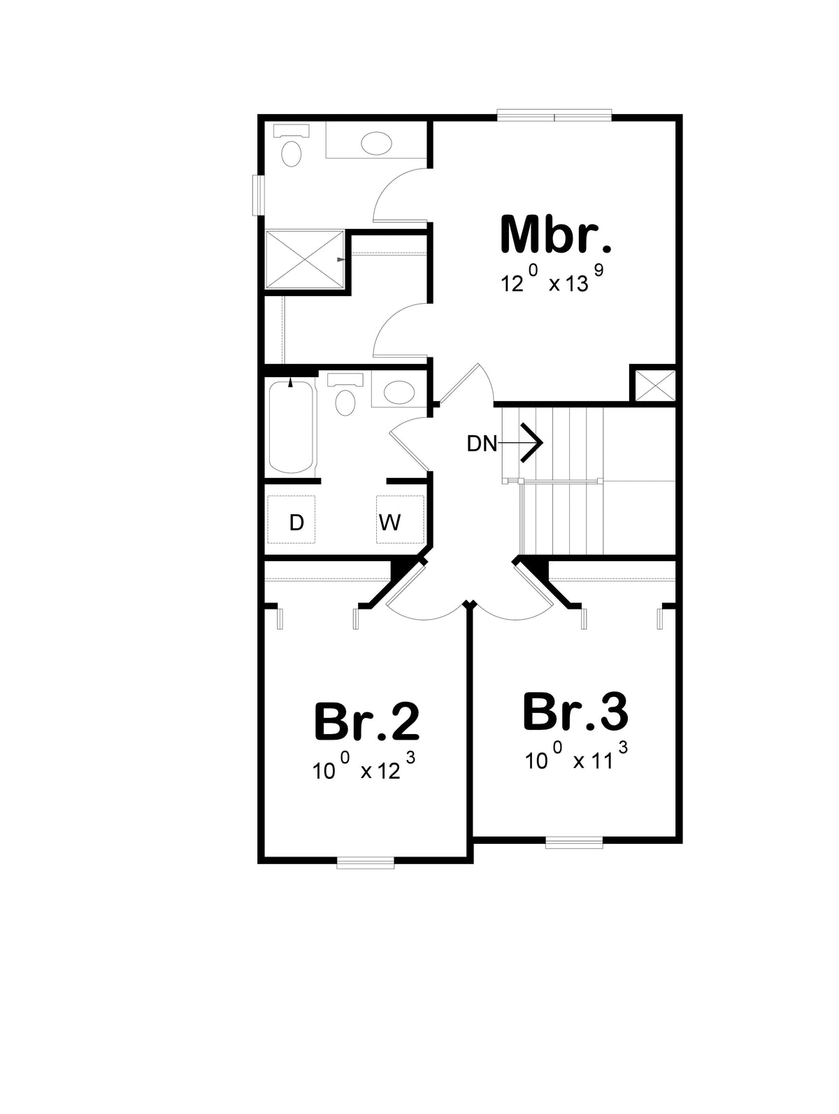 AB8298-A Modern Farmhouse Second Floor Plan, 3 Bedrooms, 2.5 Bathrooms | Vera House Plan 