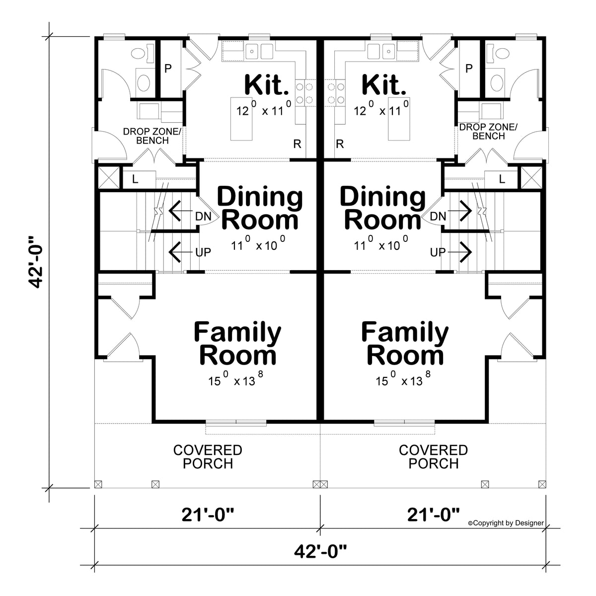 AB8300-A Modern Farmhouse Duplex House First Floor Plan, 6 Bedrooms, 4 Bathrooms, 2 Half Bathrooms | Vera Twin House Plan 