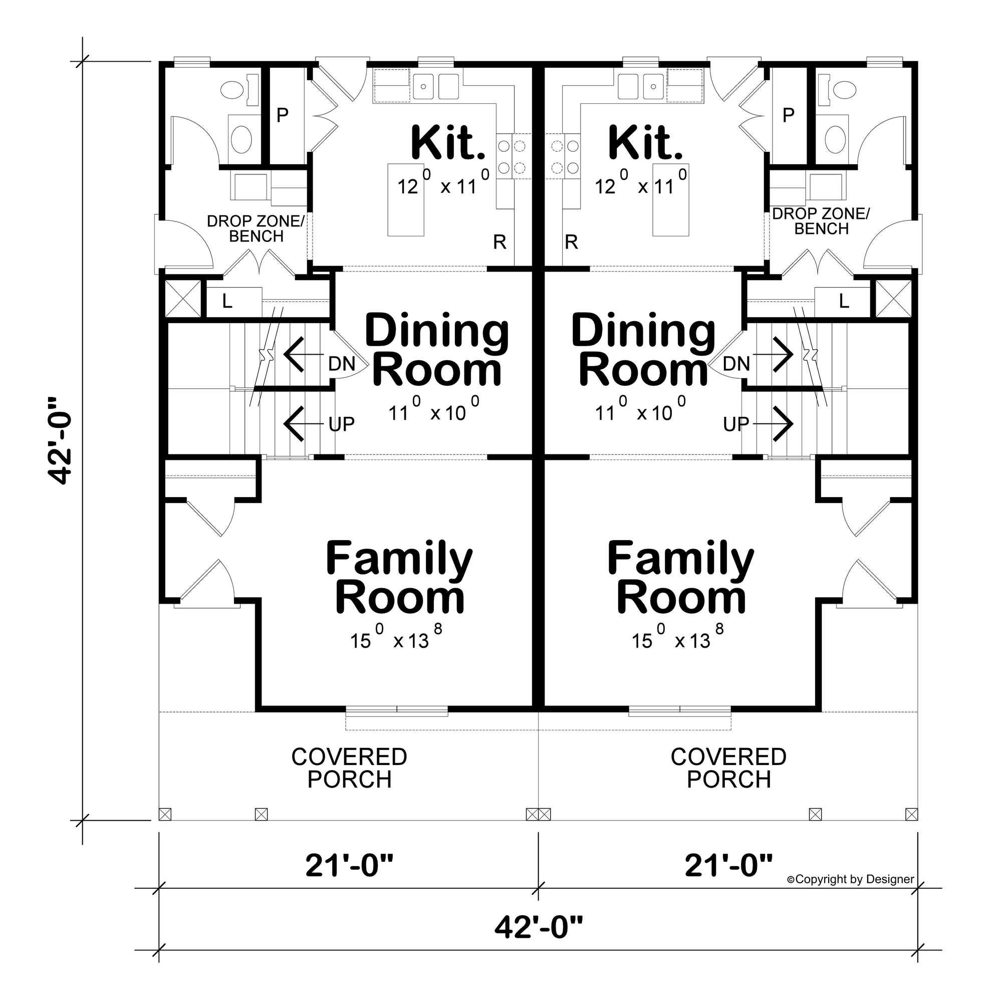 AB8300-A Modern Farmhouse Duplex House First Floor Plan, 6 Bedrooms, 4 Bathrooms, 2 Half Bathrooms | Vera Twin House Plan 