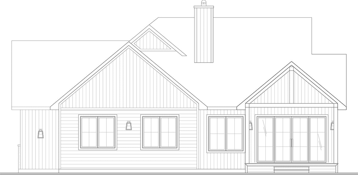 T8014-A Transitional House, 1 to 3 Bedrooms, 1.5 to 2.5 Bathrooms | Hubert 3 Rear Elevation