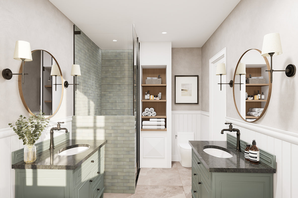 T8014-A Transitional House Master Bathroom, 1 to 3 Bedrooms, 1.5 to 2.5 Bathrooms | Hubert 3 