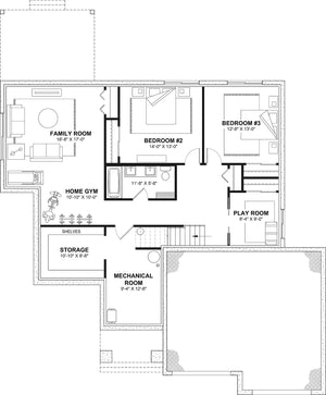 T8014-A Transitional House Optional Basement Floor Plan, 1 to 3 Bedrooms, 1.5 to 2.5 Bathrooms | Hubert 3 