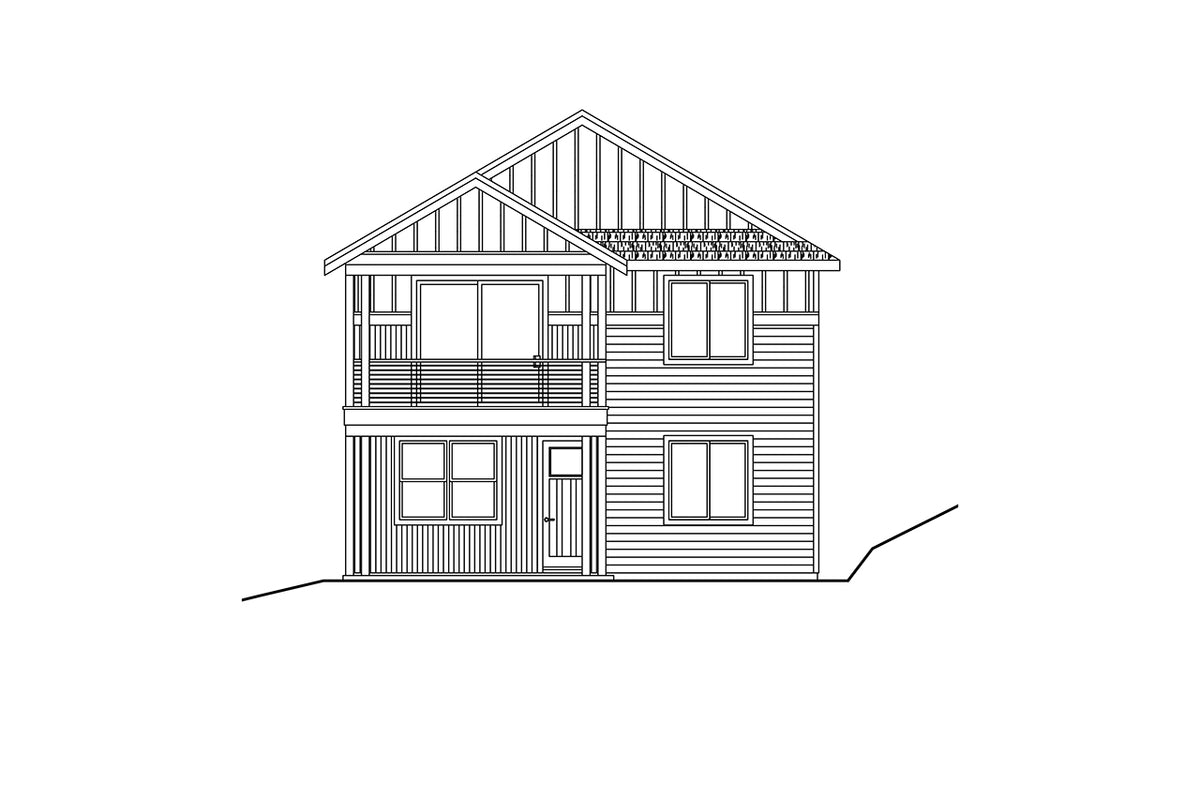 AM7936-A Cottage House, 3 Bedrooms, 2.5 Bathrooms | 31-437 Pinecrest Rear Elevation