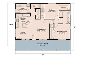 AM8120-A Farmhouse House First Floor Plan, 2 Bedrooms, 1.5 Bathrooms | Laurel Creek House Plan 