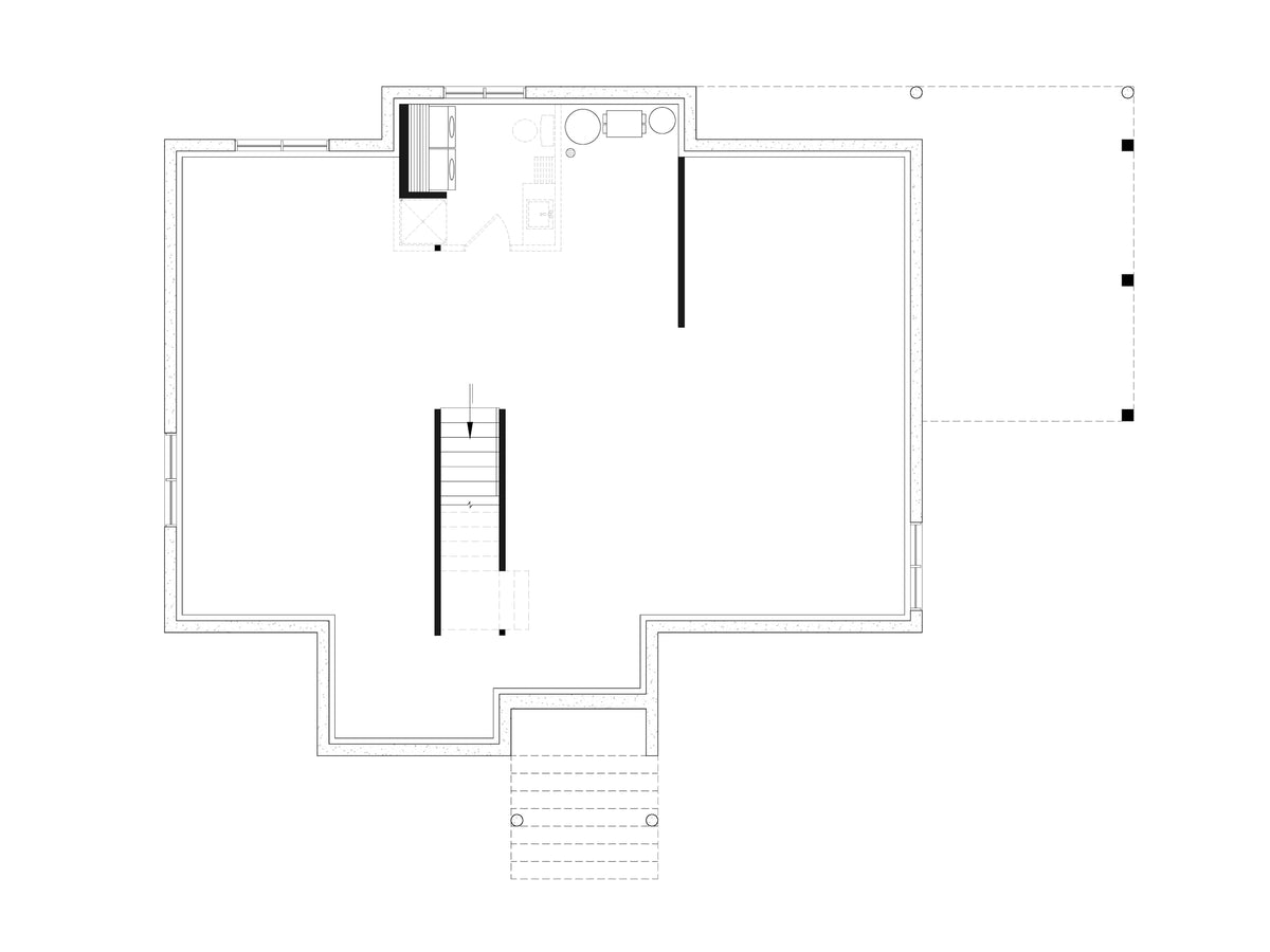 T8018-A Modern Farmhouse Basement Stair Location Floor Plan, 1 Bedroom, 1.5 Bathrooms | Chatelain 