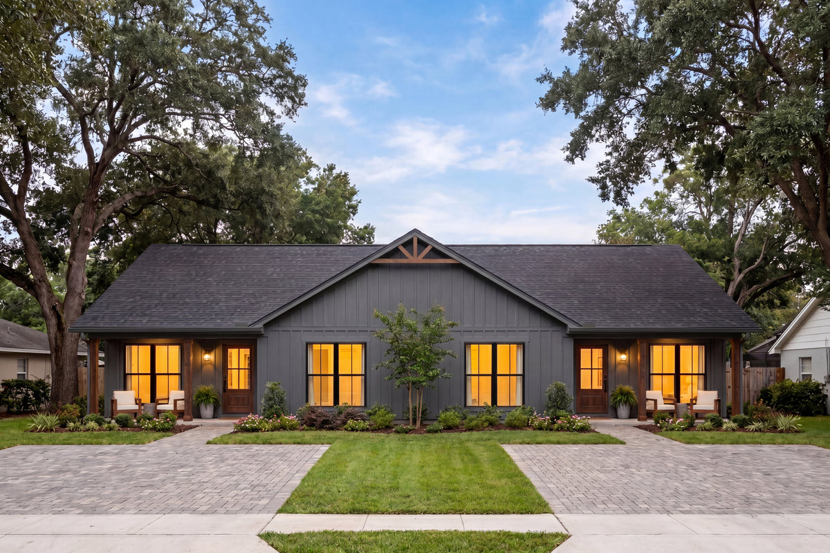 H8220-A Traditional Duplex House, 8 Bedrooms, 6 Bathrooms | Ashton Hollow Duplex House Plan Exterior-3