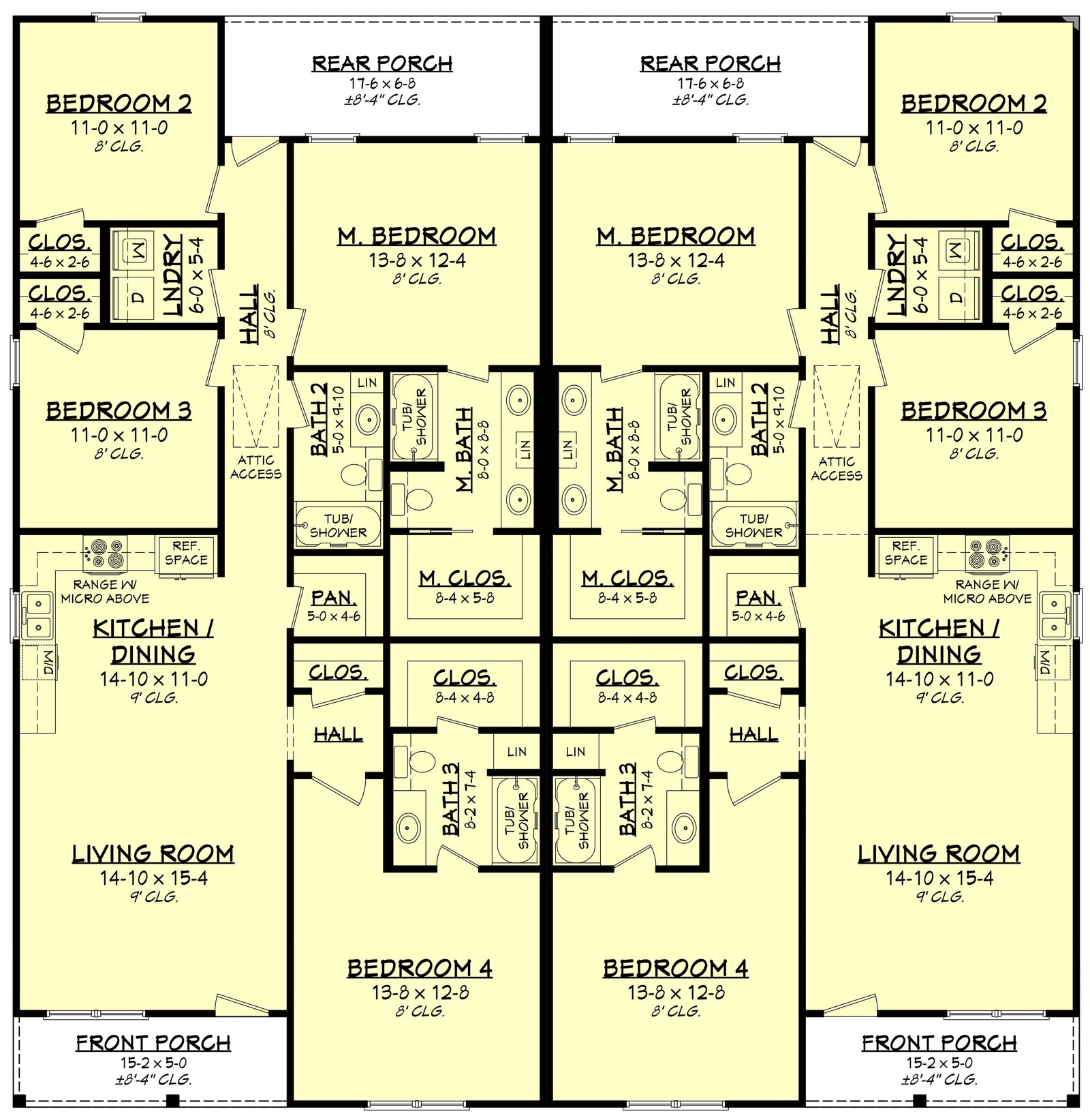 H8220-A Traditional Duplex House, 8 Bedrooms, 6 Bathrooms | Ashton Hollow Duplex House Plan Exterior