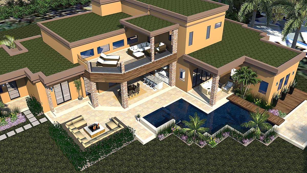 Luxury 4-Bedroom House Plan with Lanai, Elevator & Balcony