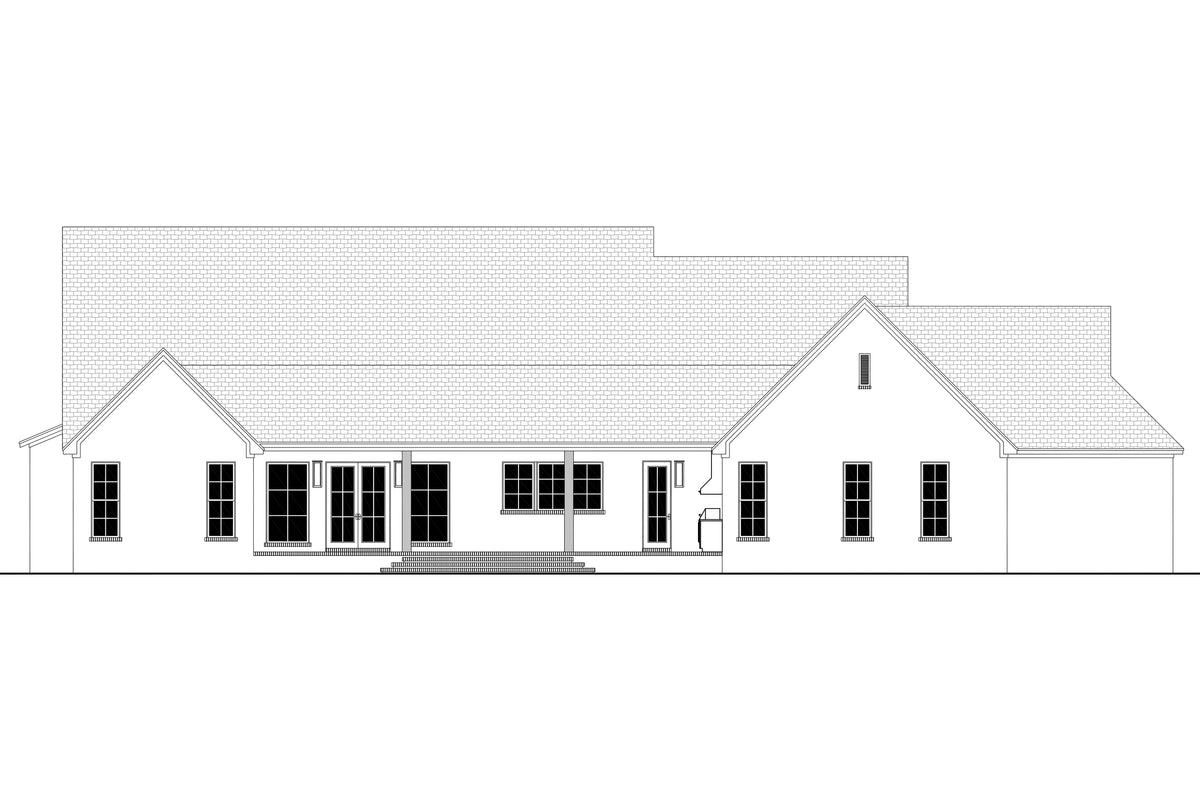 H7570-A Transitional House Rear CAD, 4 Bedrooms, 3.5 Bathrooms | Laurelstone House 
