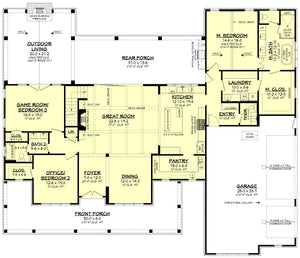 H7265-A Flat Branch House First Floor Plan 5 Beds 3.5 Baths