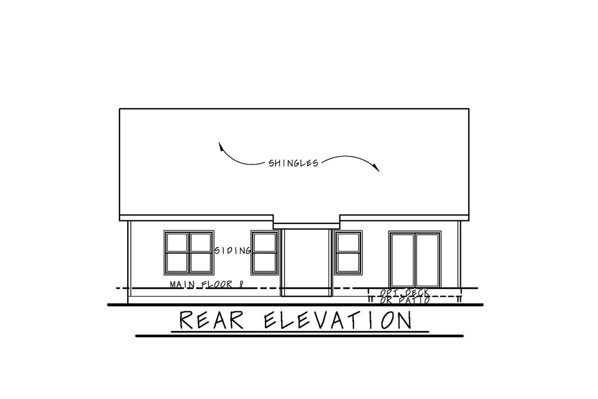 AB7612-A Traditional House Rear Elevation, 2 Bedroom, 2 Bathrooms | Lynette Knoll 35106 